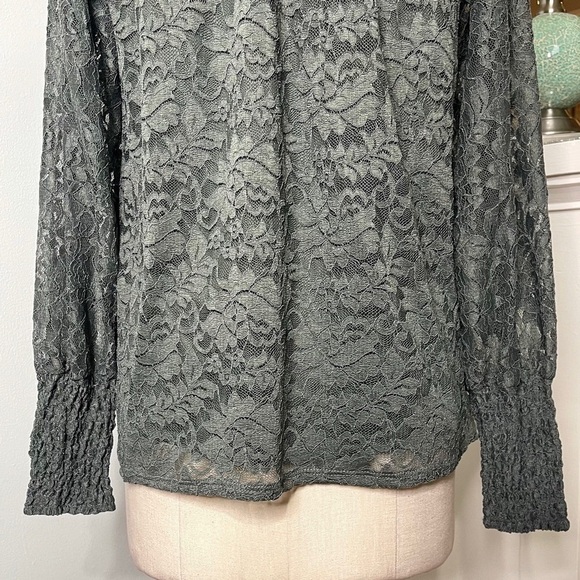 Cable & Gauge Green Lace Mock Neck Blouse Large Nwt - Picture 7 of 12